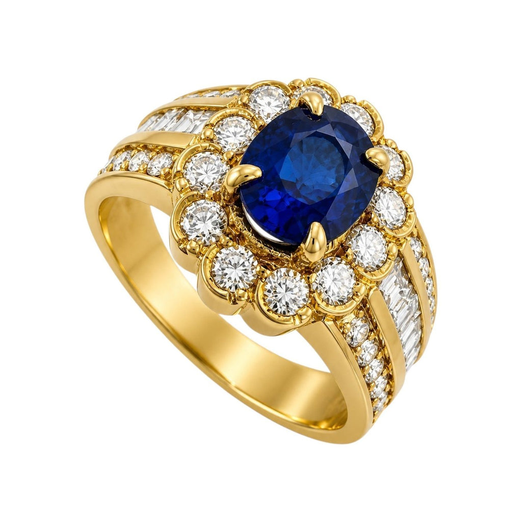 18K Yellow Gold 1.5ct Sapphire and 1.50ct Diamond Ring