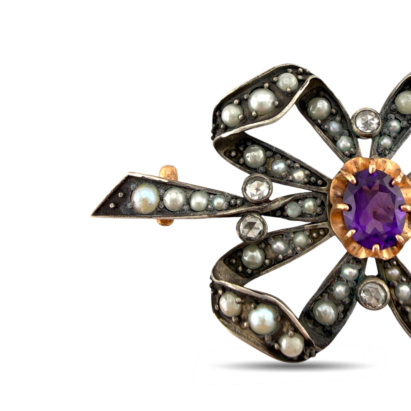 K. Faberge 56K Rose Gold Amethyst and Diamond Brooch