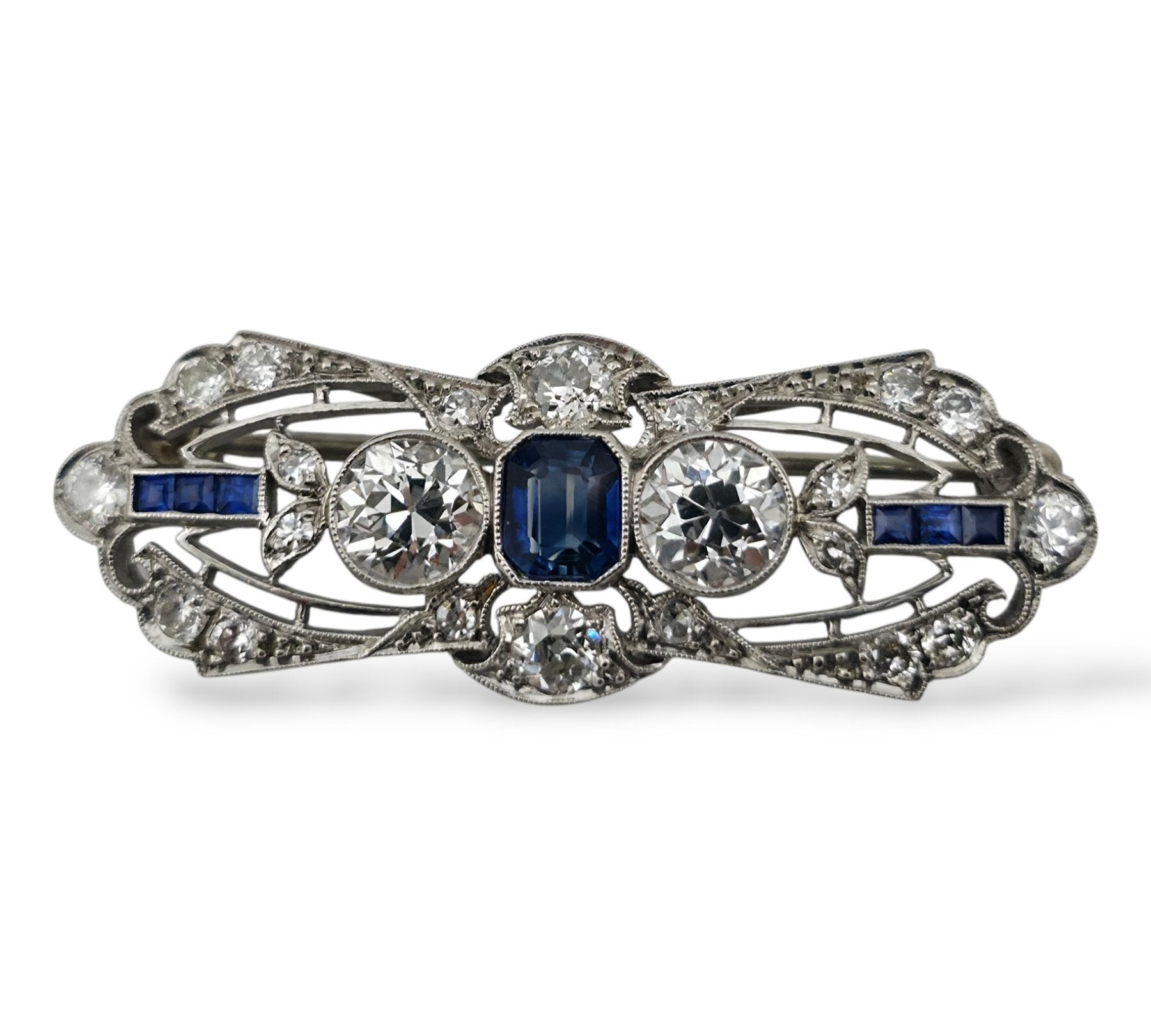 Brooch Platinum, Art Deco Platinum  1.50Ct Diamonds and Sapphire Brooch  Diamond (Natural)