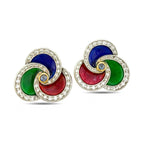 18K Yellow Gold Enamel 1.17ct Diamond and Sapphire Earrings