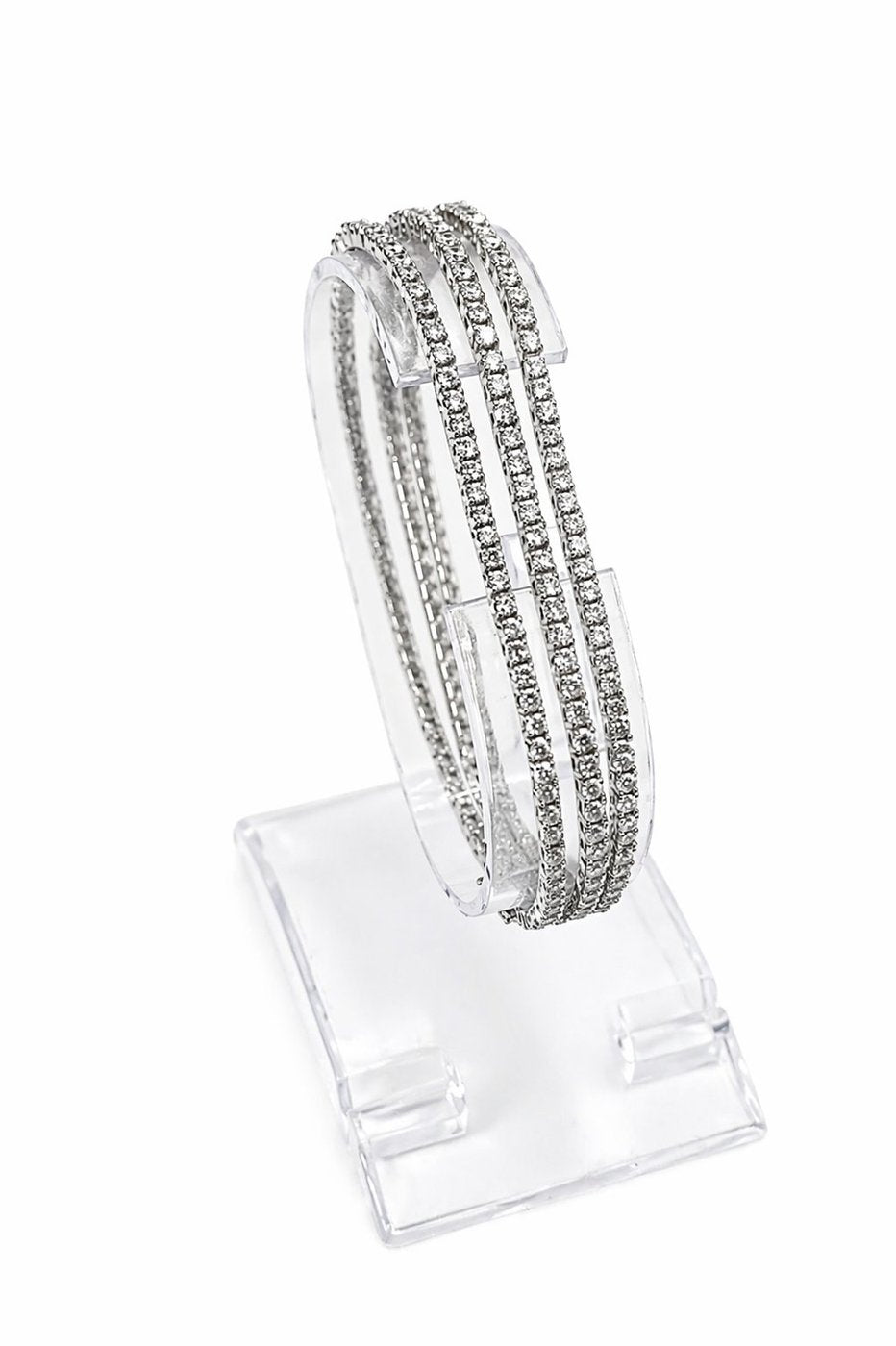 14K White Gold Triple Row 6.53ct Diamond Bracelet