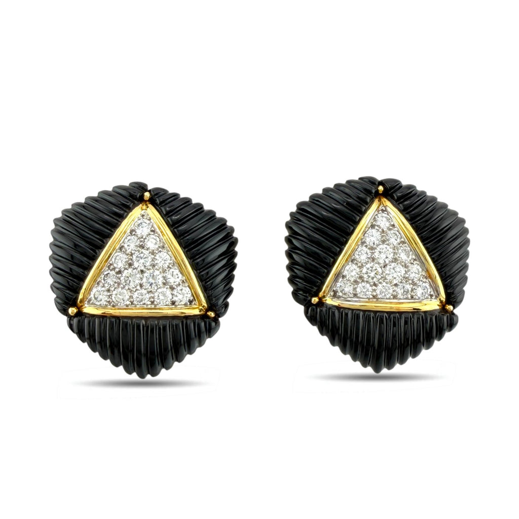 18K Yellow Gold and 2ct Diamond Black Onyx Earrings