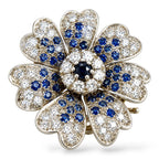14K White Gold 1.60ct Diamond and 1.15ct Sapphire Flower Brooch