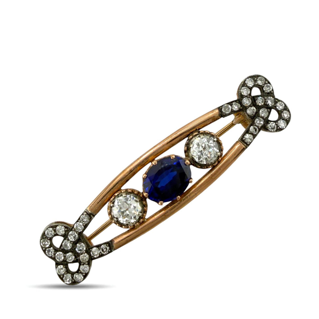 K. Faberge Imperial Russian 56 Yellow Gold 1.55ct Diamond and Enamel Brooch