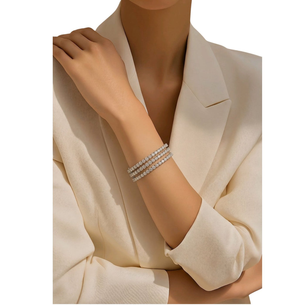 14K White Gold Triple Row 6.53ct Diamond Bracelet
