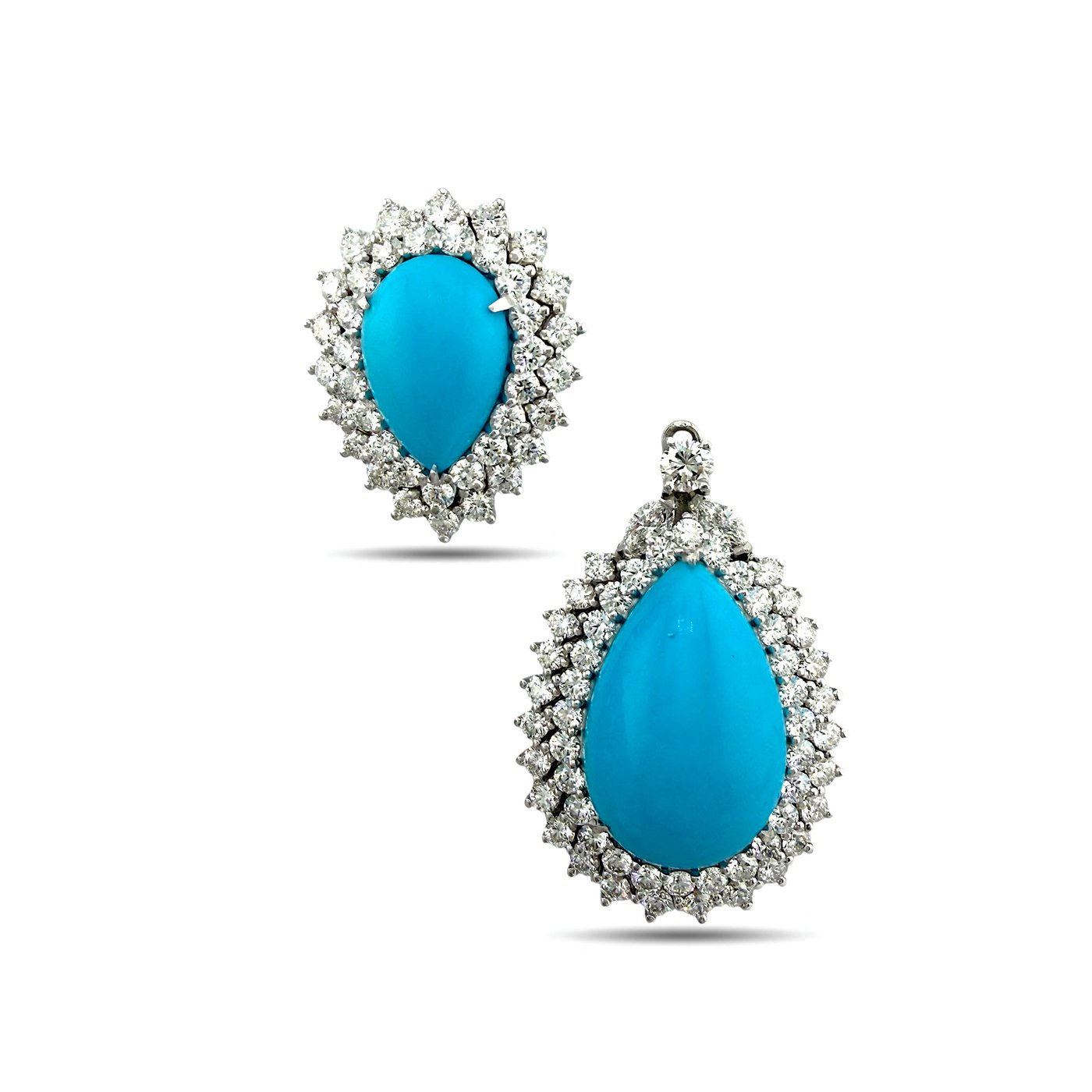 Earrings GIA Certified Turquoise and 12.02ct Diamond 950 Platinum Convertible Earrings Pendant Set