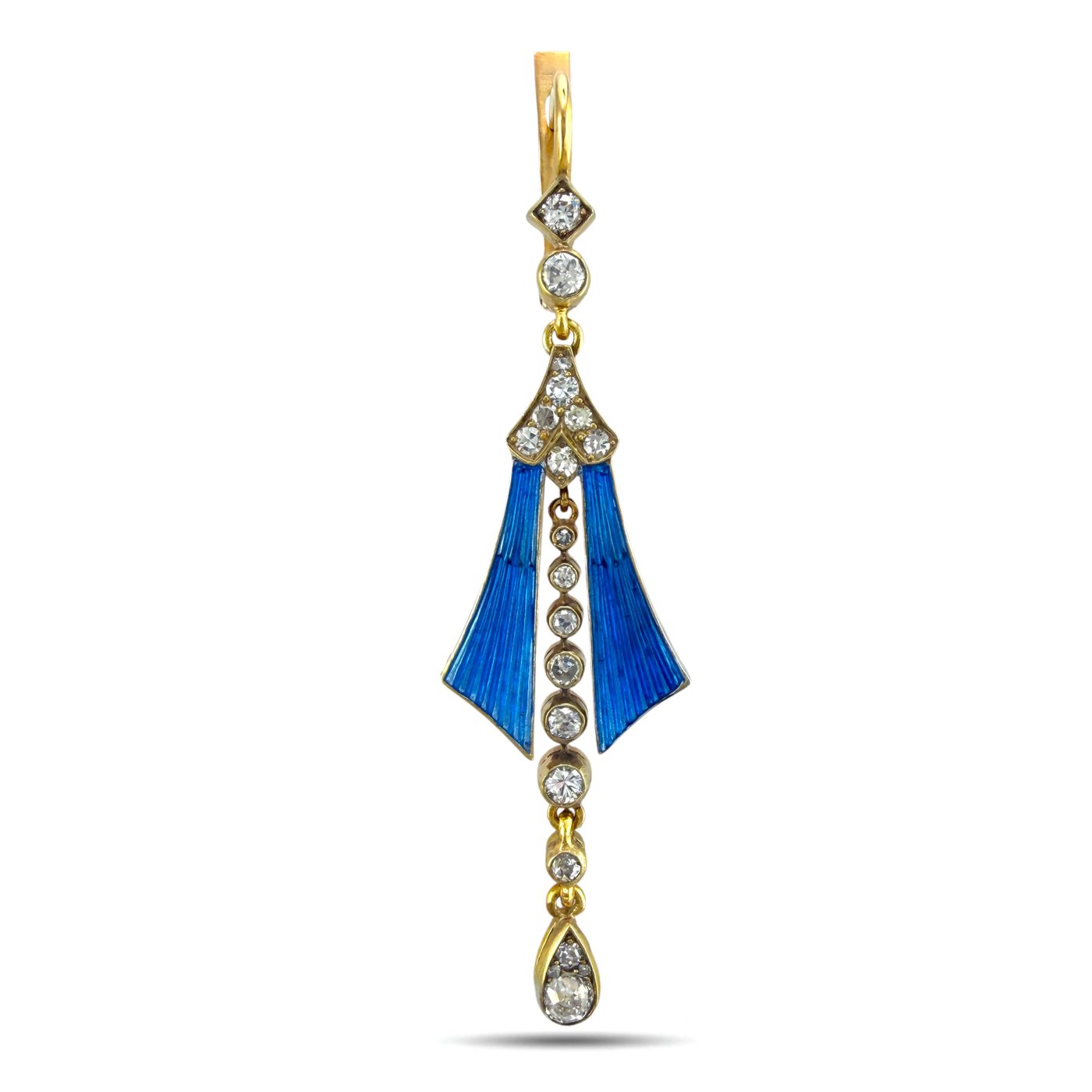 Imperial Russian 56 Gold Blue Enamel and 2.0ct Diamond Earrings