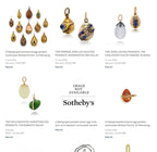 Multiple gold and enamel egg pendants with blue, green, and red gemstone accents
