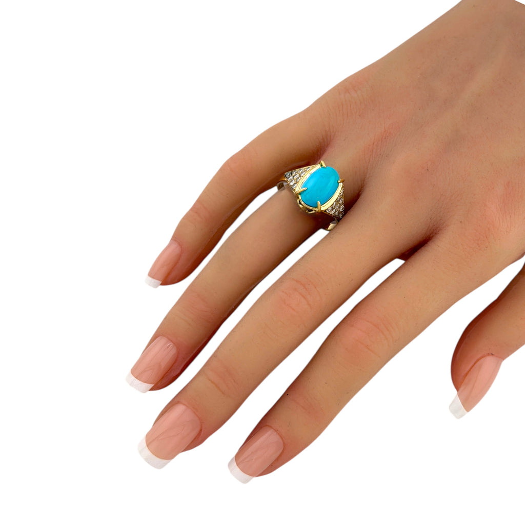 18K Yellow Gold Turquoise and 0.6ct Diamond Ring