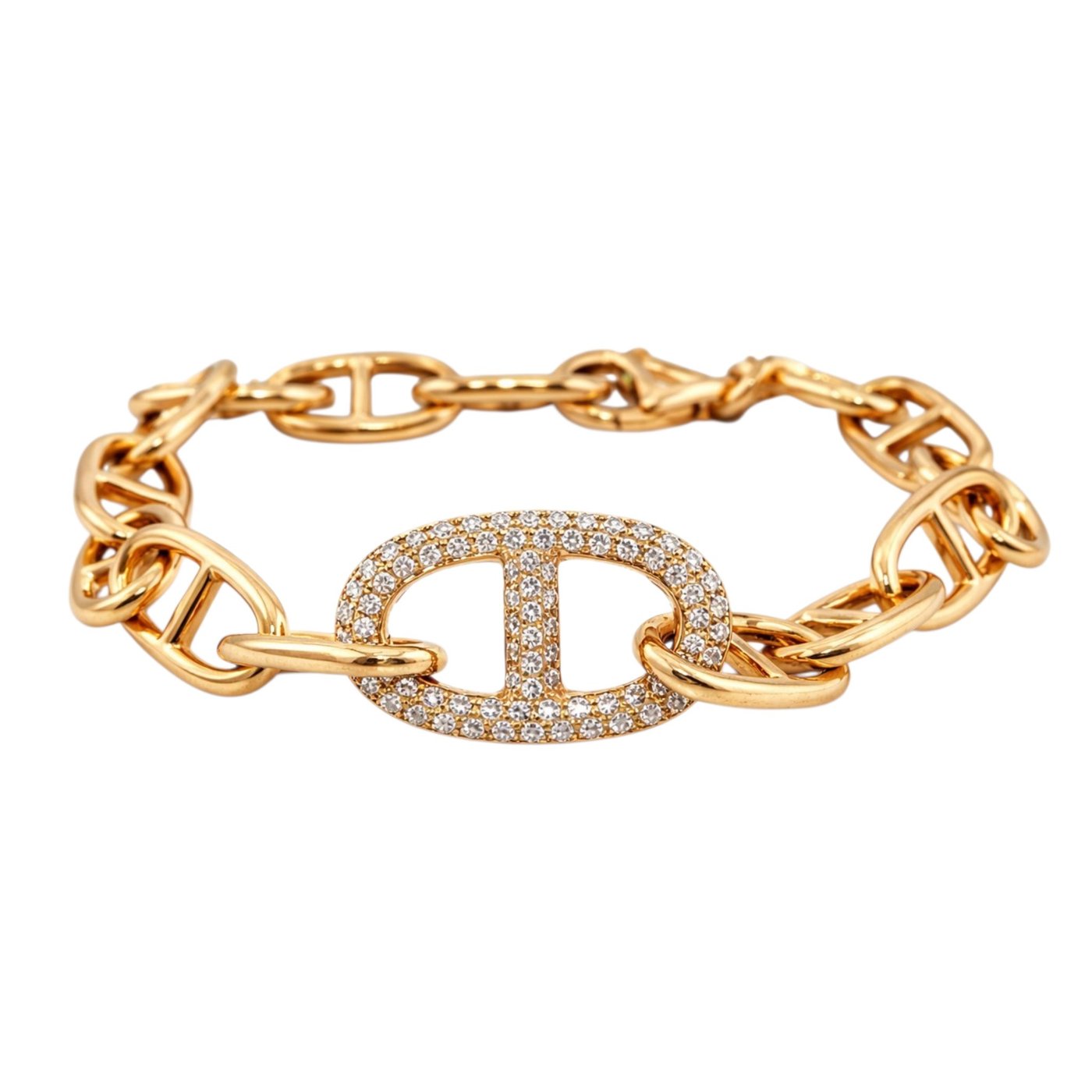 Iconic Motif Design Diamond Pave Link Bracelet in 18K Rose Gold