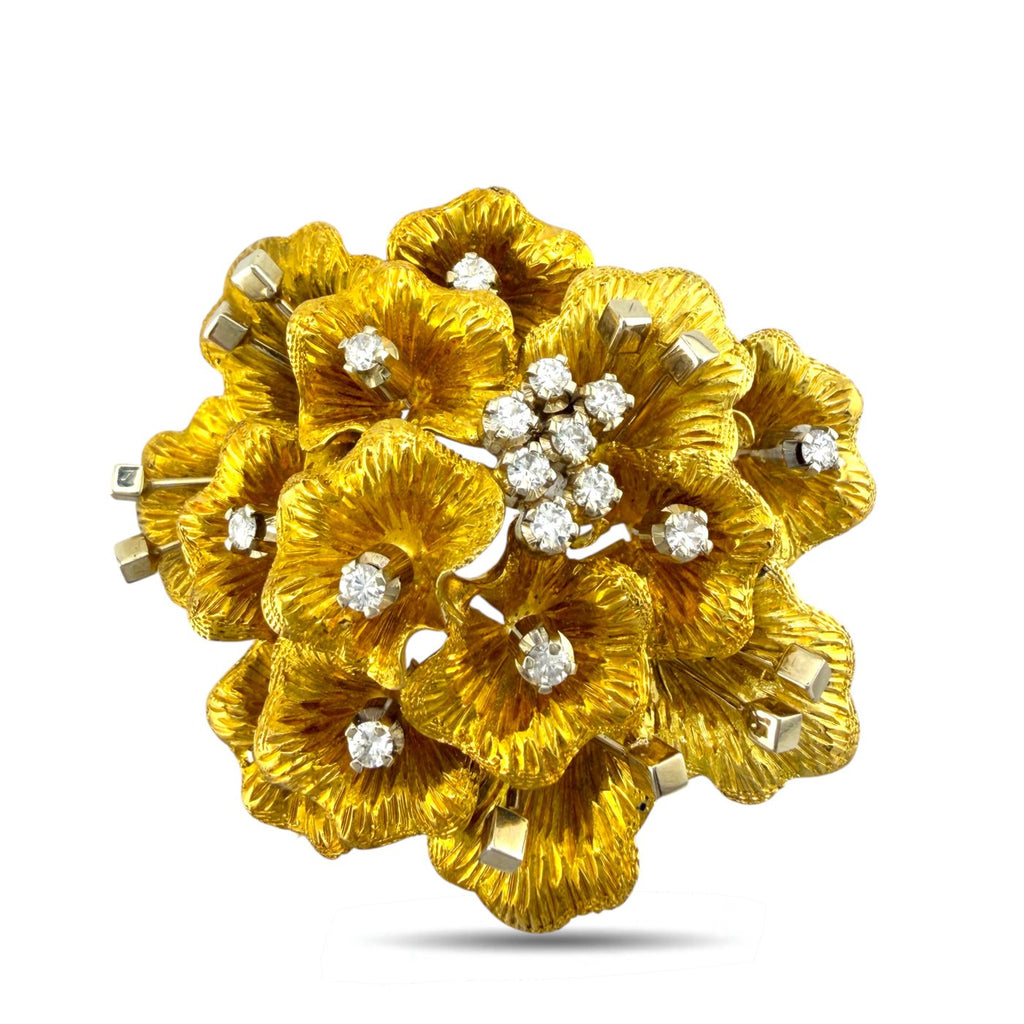 18K Yellow Gold 1.00ct Diamond Flower Brooch