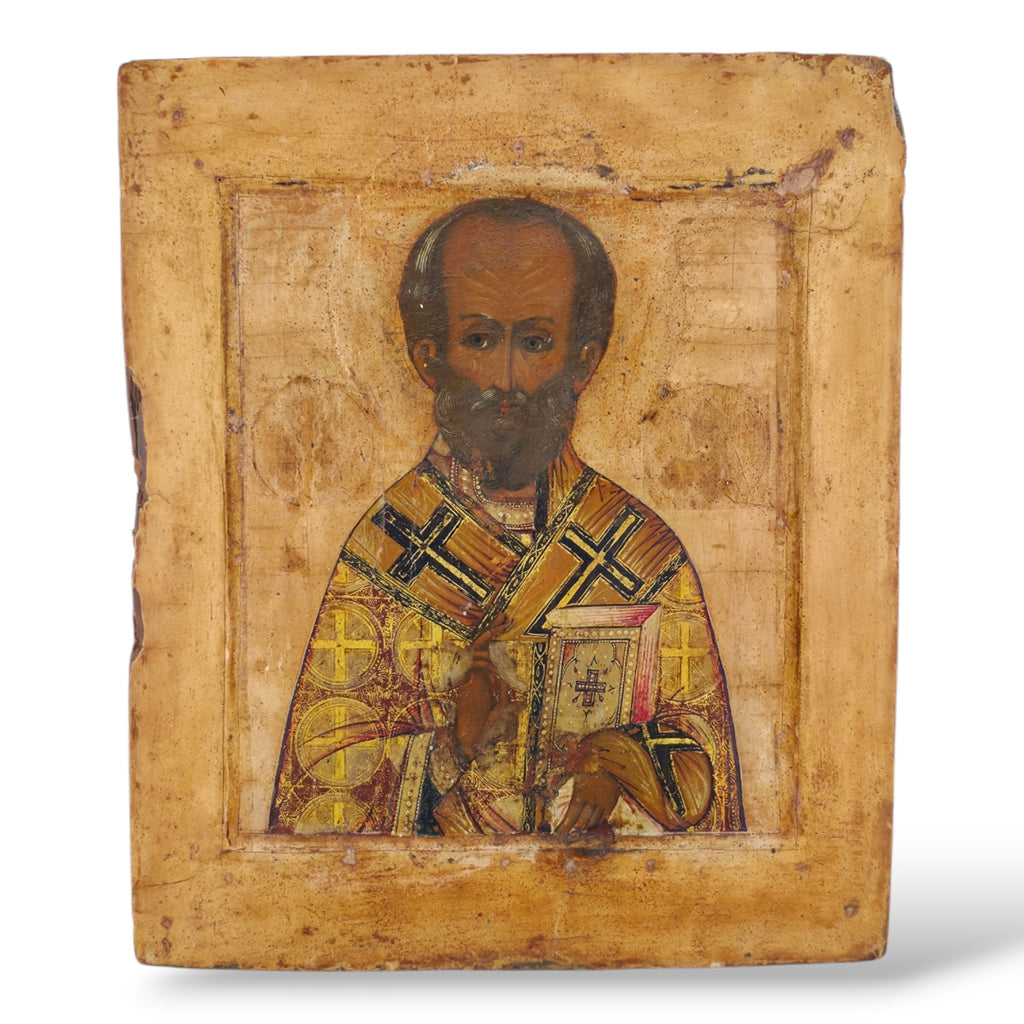 Antique Russian 18th century icon of St. Nicholas