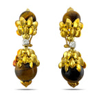 14K Yellow Gold Carved Wood and 0.28ct Diamond Earrings