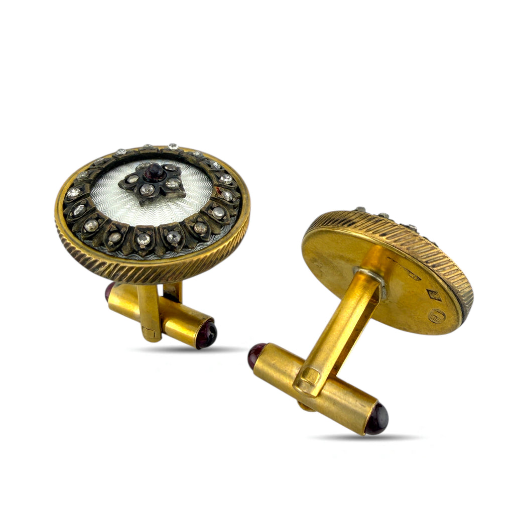 Faberge Imperial Russian Silver 0.44ct Diamond and Ruby Cufflinks