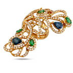 18K Rose Gold 1.92ct Diamond, Emerald and Blue Sapphire Branch Ring
