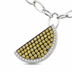 Three-tone gold bracelet with fan-shaped pavé pendant in yellow and clear stones