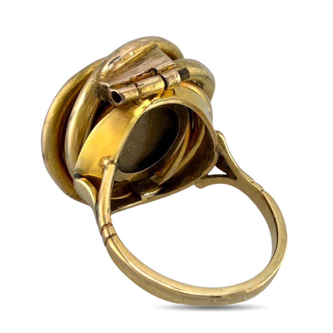 14K  Gold Blue Enamel Hidden Locket Compartment Ring