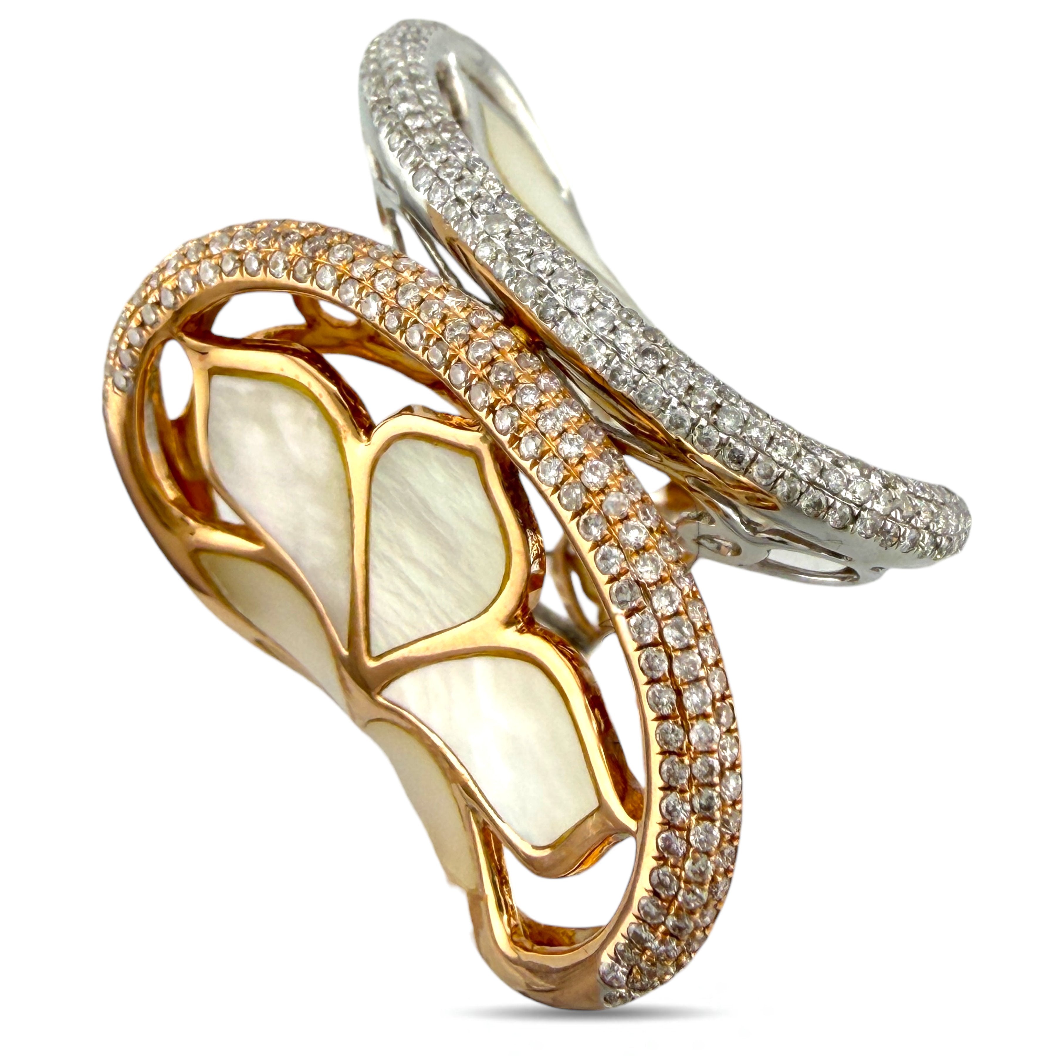 18K Rose and White Gold 0.63ct Diamond and Mother-of-Pearl Ring