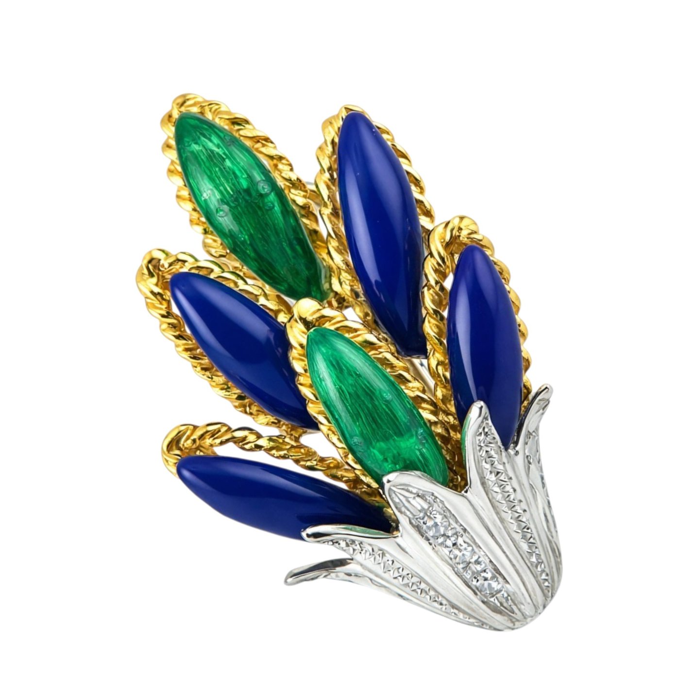 18K Yellow Gold and Enamel Diamond Earrings