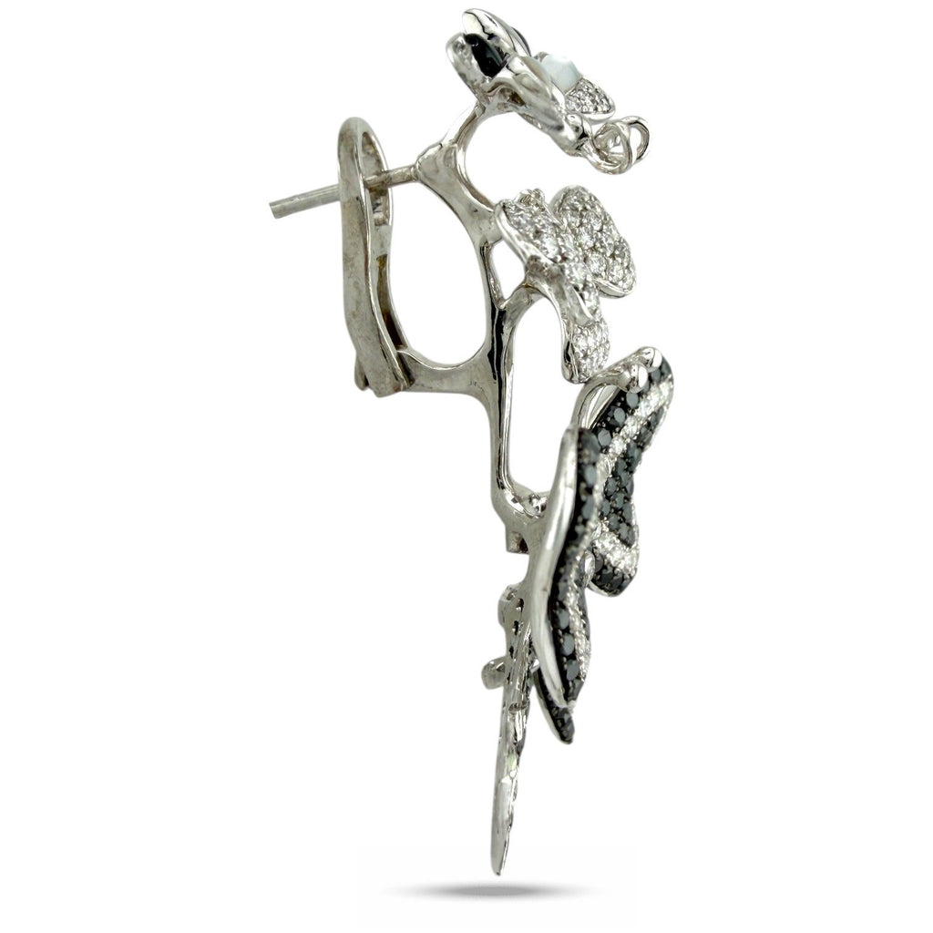 18K White Gold and 1.64ct Diamond Butterfly Flower Earrings