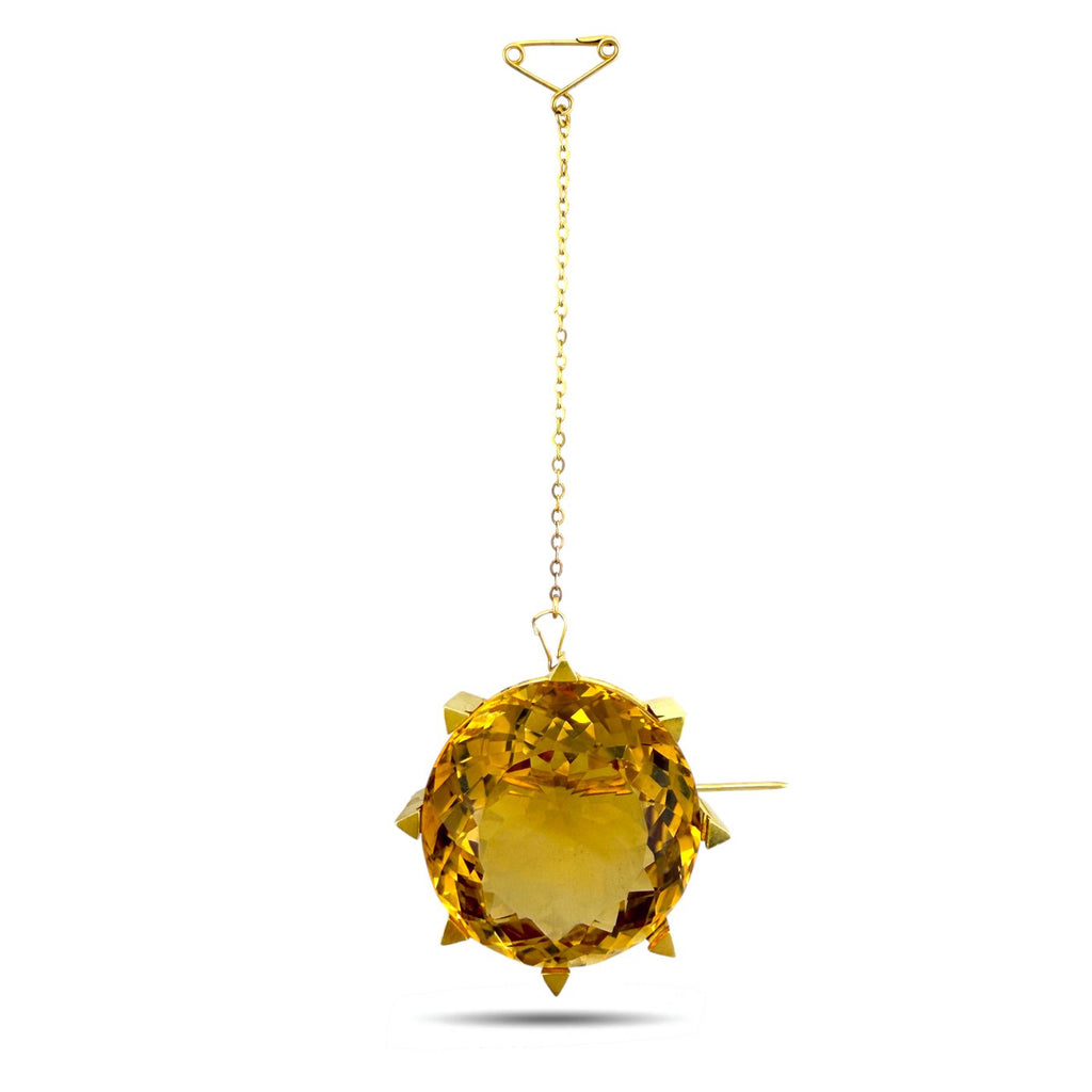 22K Yellow Gold Scottish Large Citrine Dynamic Polo Brooch Citrine
