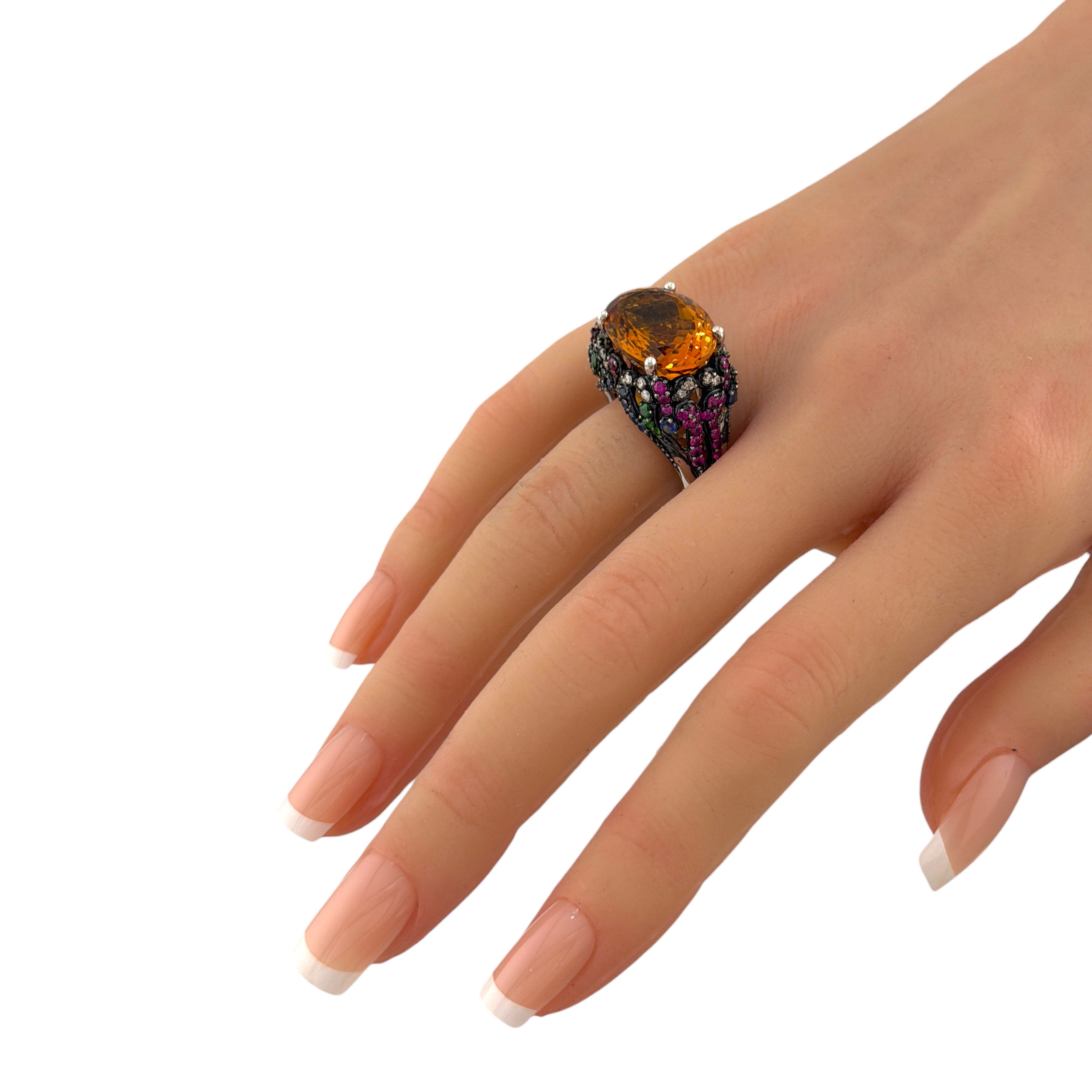 18K White Gold 10ct Citrine and Multigem Cocktail Ring