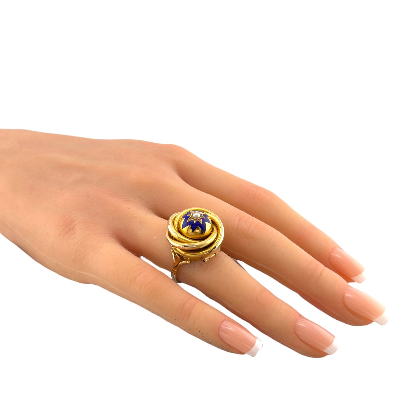 14K  Gold Blue Enamel Hidden Locket Compartment Ring