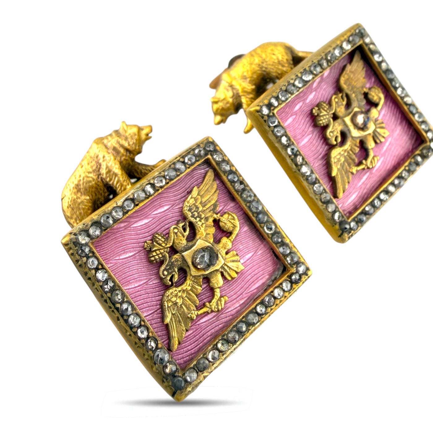Imperial Russian 88 Assay Silver Faberge 0.70ct Diamond and Enamel Cufflinks