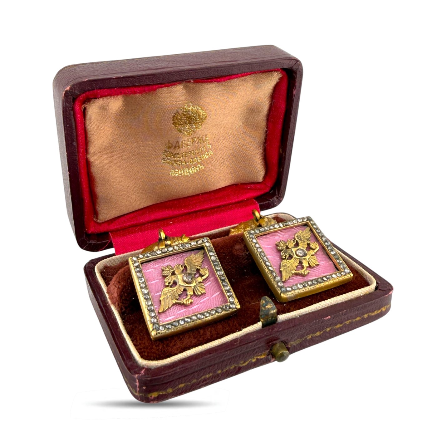 Imperial Russian 88 Assay Silver Faberge 0.70ct Diamond and Enamel Cufflinks