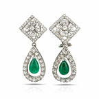 14K White Gold 2.85ct Diamond and Emerald Dangle Earrings