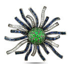 18K White Gold 2.64ct Emerald, 1.64ct Diamond and Sapphire Brooch
