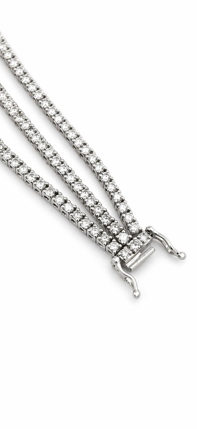 14K White Gold Triple Row 6.53ct Diamond Bracelet