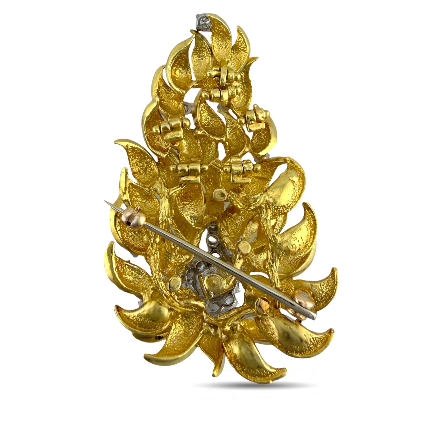 14K Yellow Gold 1.62ct Diamond Sculptural Cluster Brooch