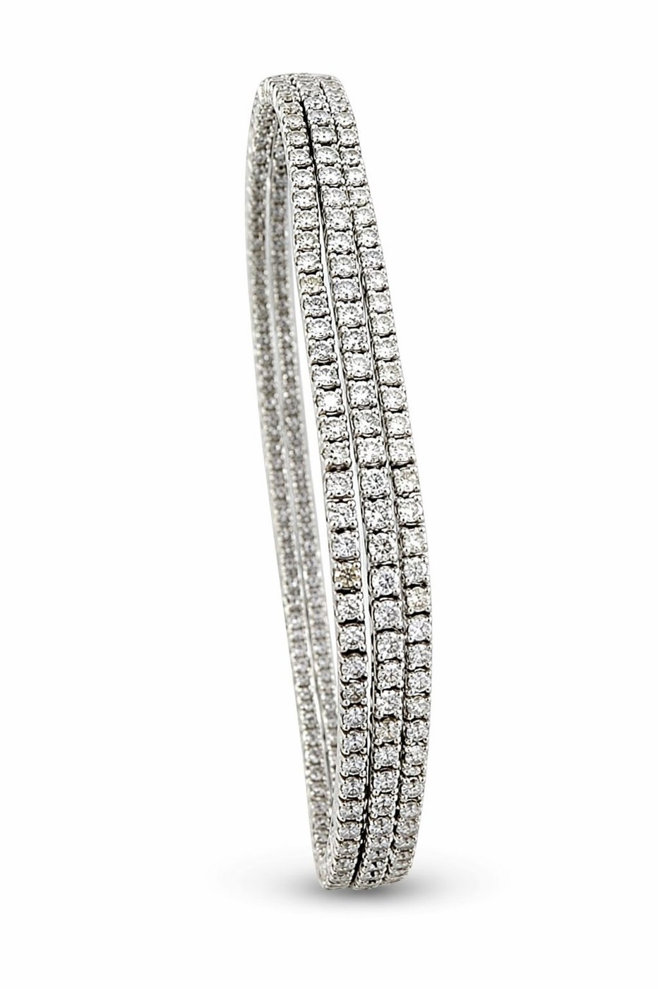 14K White Gold Triple Row 6.53ct Diamond Bracelet