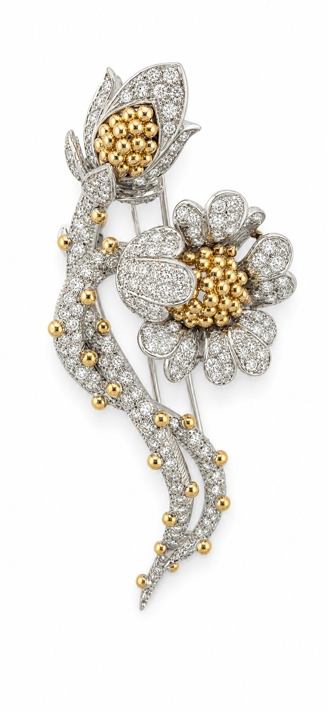 18K Yellow Gold 10.50ct Diamond Floral Brooch