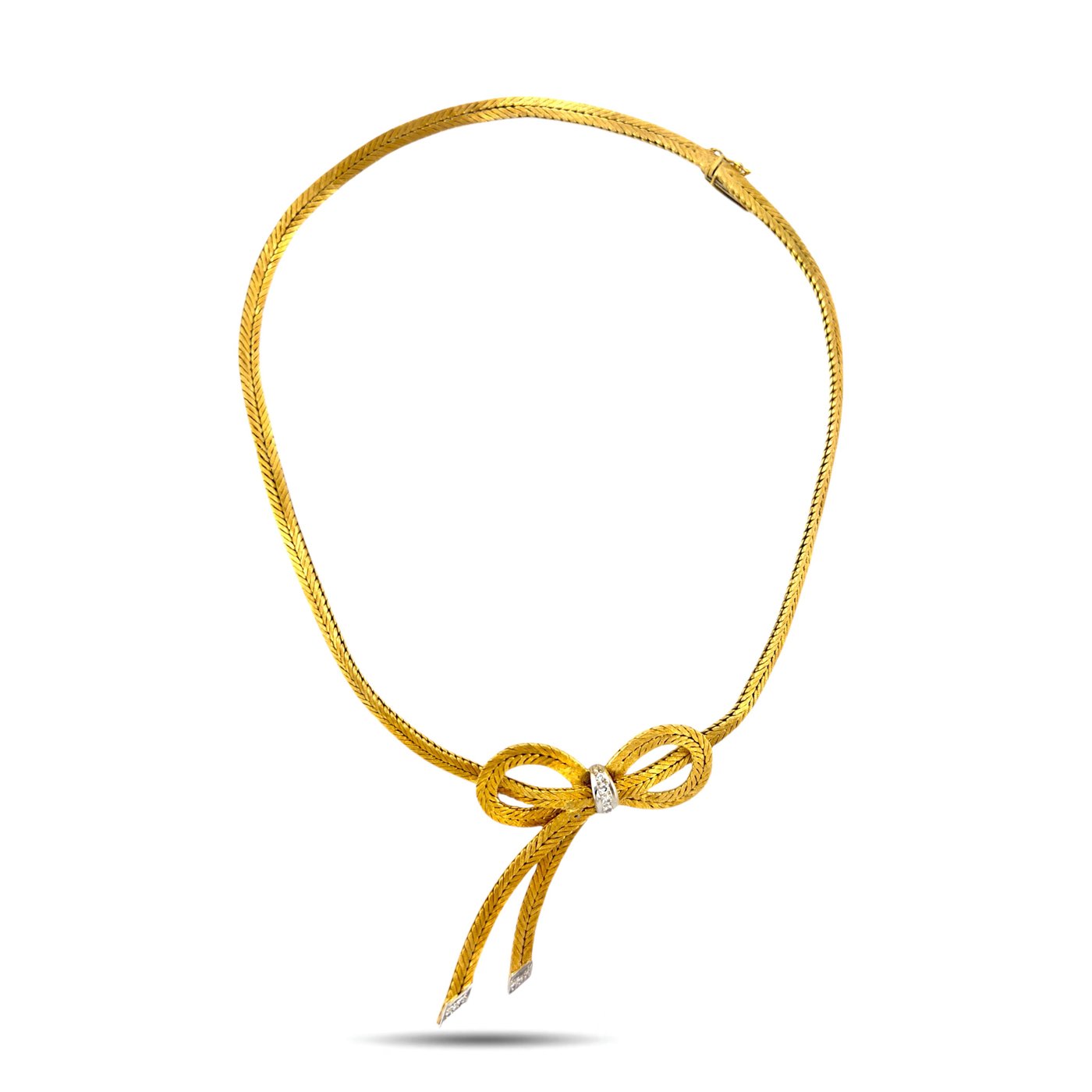 Italian 18K Yellow Gold 0.40ct Diamond Bow Tie Necklace