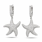 14K white gold diamond starfish drop earrings