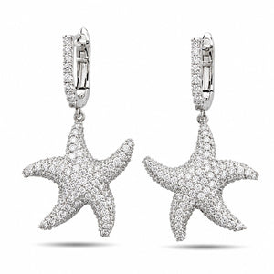 14K White Gold Diamond Starfish Earrings