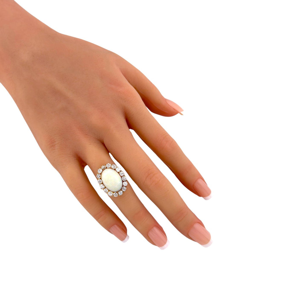 10K Yellow Gold Opal and 1.6ct Diamond Ring