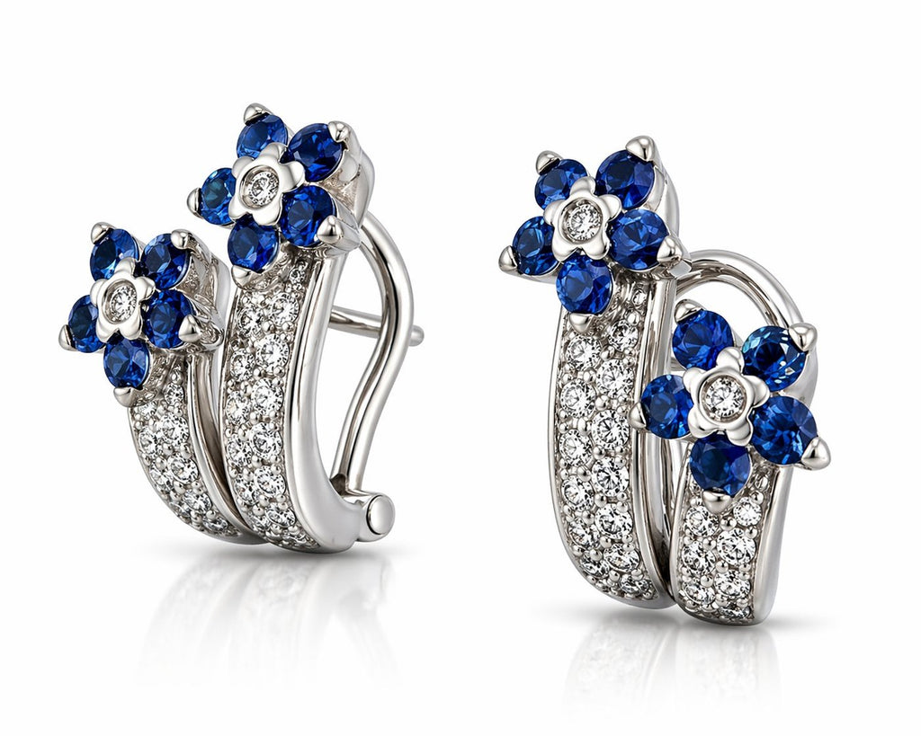 Leo Pizzo 18K White Gold 1.0ct Diamond and 2ct Sapphire Floral Earrings