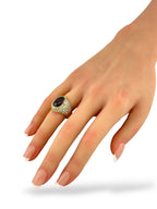14K Yellow Gold Ring with Diamonds and Large Ruby Diamond