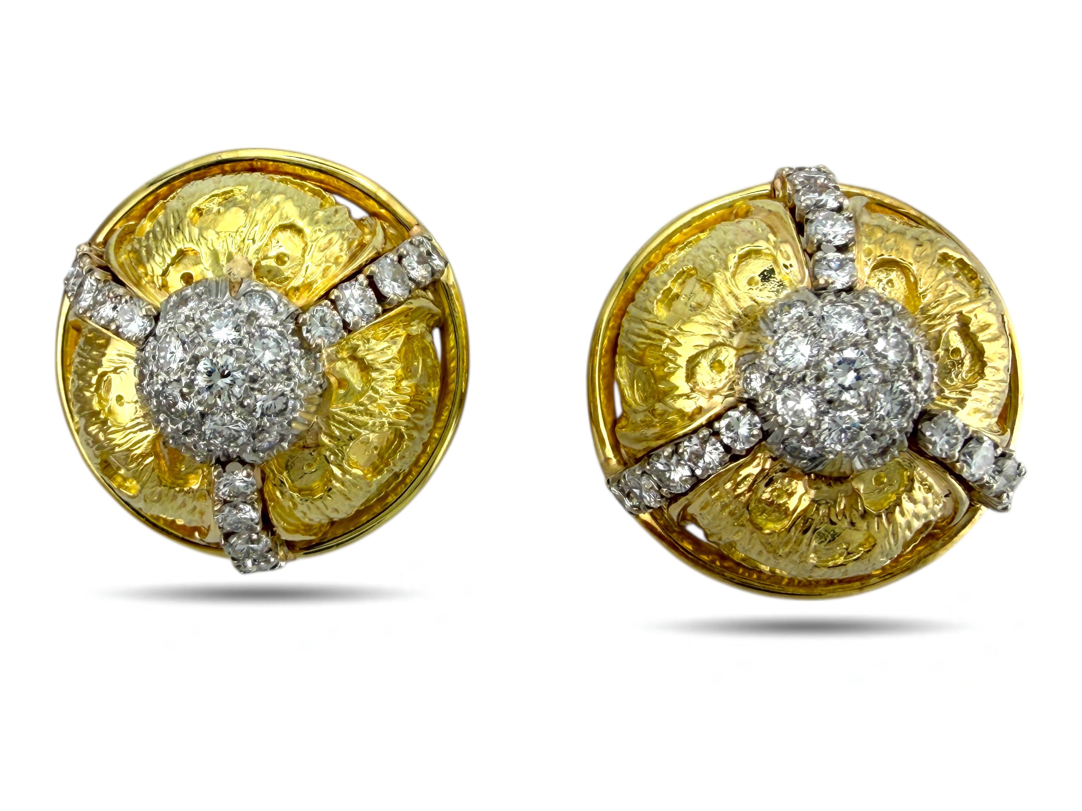 18K Yellow Gold 2.2ct Diamond Pin Clip-On Earrings