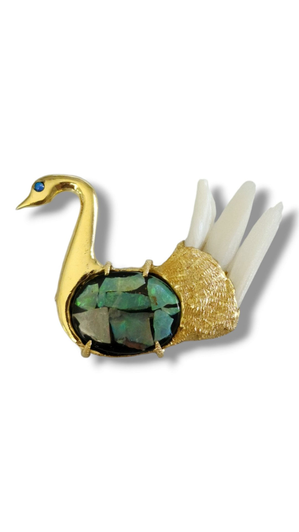 18K Yellow Gold and Mother of Pearl Swan Brooch Pin