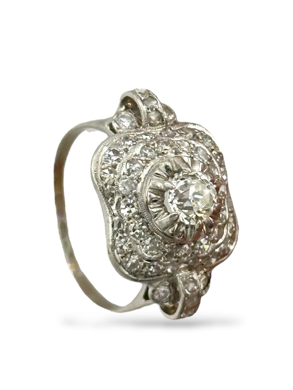 Art Deco Platinum Ring with 1.29ct of Diamonds Including a 0.6ct Center Stone