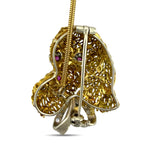 14K Yellow Gold 0.25ct Diamond and Ruby Dog Brooch Pendant
