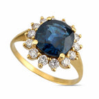 14K Yellow Gold 2.25ct Teal Sapphire and 0.28ct Diamond Ring