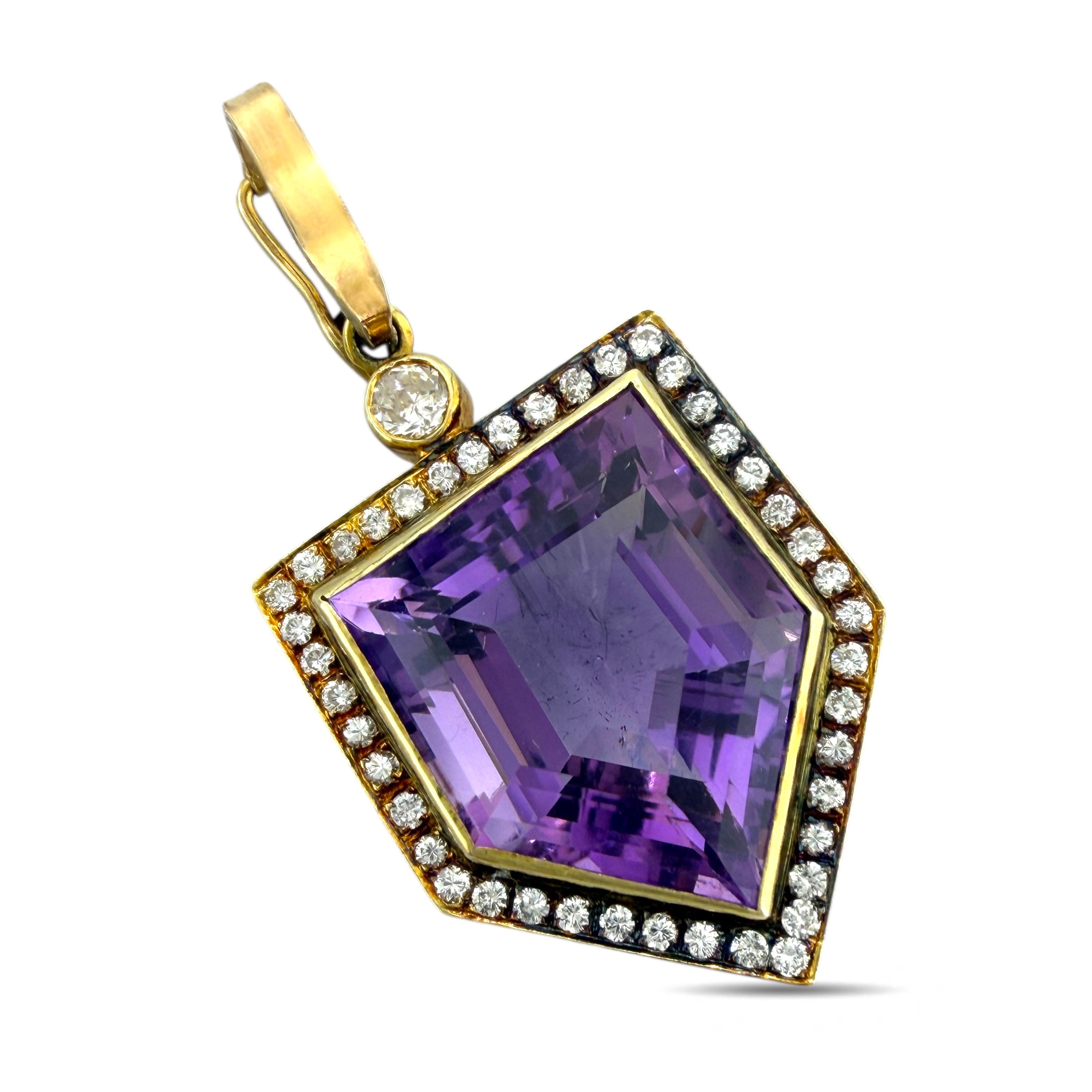 14K Yellow Gold Amethyst and 0.75ct Diamond Pendant