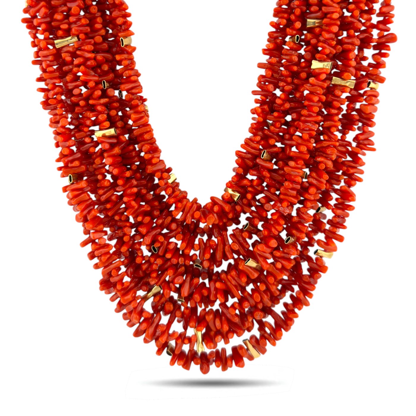 Tambetti 14K Yellow Gold Multi Strand Red Coral Bead Necklace