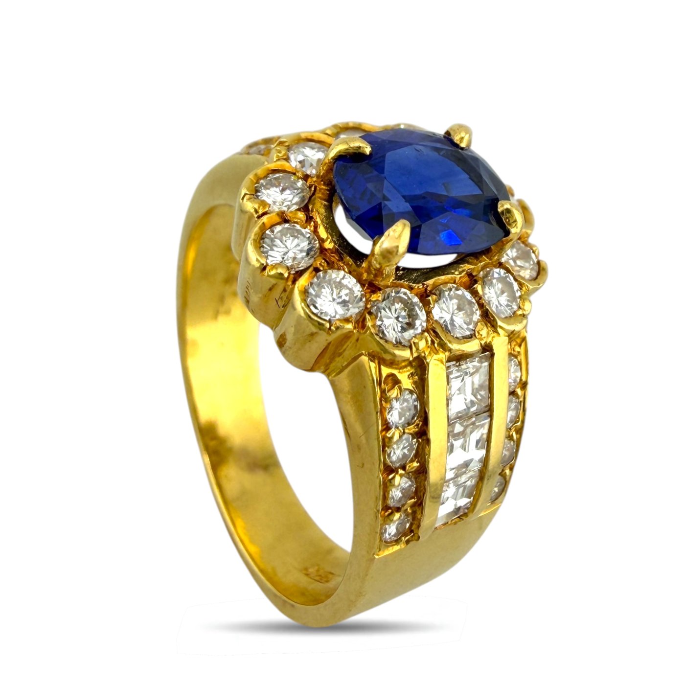 18K Yellow Gold 1.5ct Sapphire and 1.50ct Diamond Ring