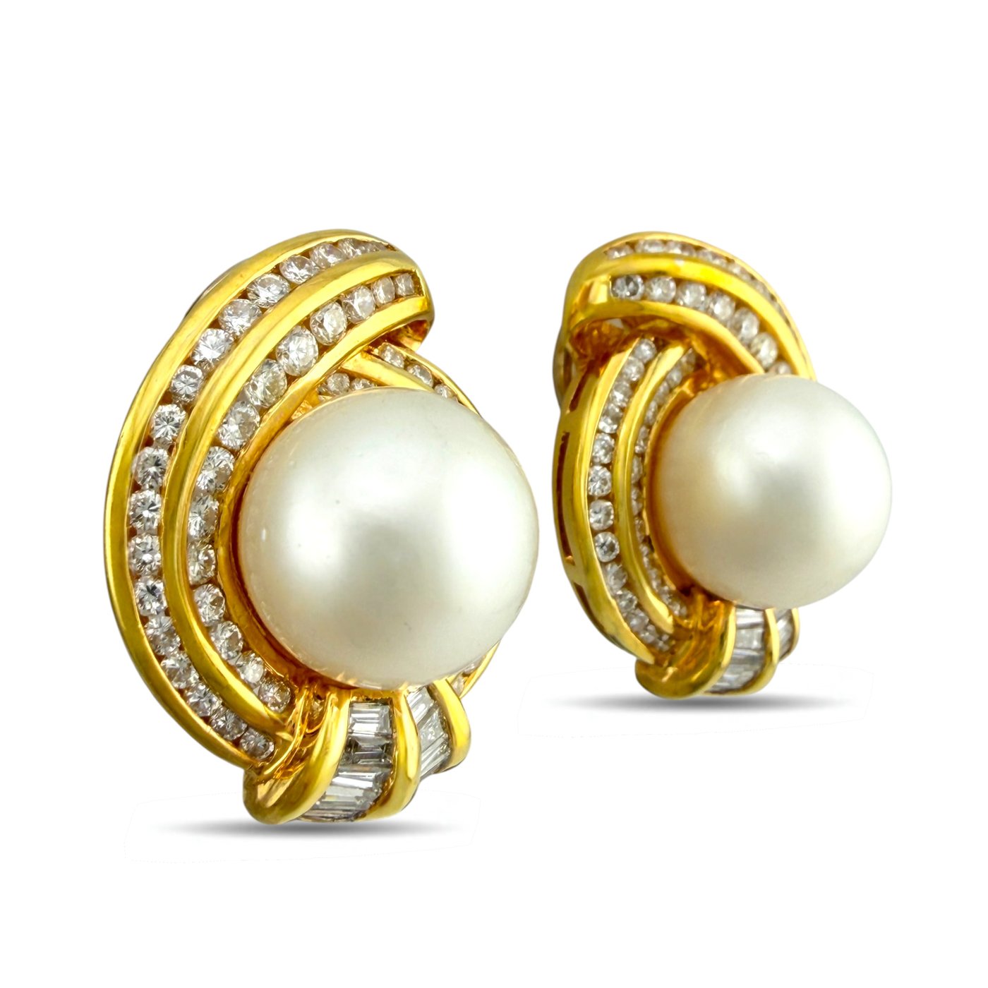 18K Yellow Gold 2.01ct Diamond and Pearl Earrings